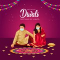 Indian festival of Diwali celebration background with decorated Rangoli and Diya. vector illustration design. covid-19, corona Royalty Free Stock Photo