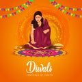 Indian festival of Diwali celebration background with decorated Rangoli and Diya. vector illustration design