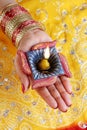 Indian Festival Diwali Diya Lamp in Female Hand Royalty Free Stock Photo