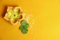 Indian Festival Dussehra , green leaf on yellow background