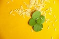 Indian Festival Dussehra , green leaf on yellow background