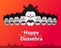 Indian festival Dussehra and Vijayadashmi greeting with golden bow and arrow. Festive background with silhouette of Rav