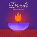Indian festival Happy Diwali Firecracker. Diya oil lamp. Cartoon modern elements concept for poster and web design Royalty Free Stock Photo