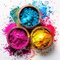 Indian Festival Holi background. Colorful Holi powder on white background Royalty Free Stock Photo