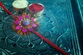Indian festival raksha bandhan , Rakhi with flower ,rice