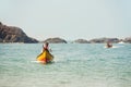 Indian fishermen in the wooden boats. March, 2016. Gokarna, Karnataka, India