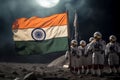 Indian flag on moon with astronauts. Generate Ai