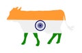 Indian flag over cow vector isolated. India holy animal symbol.