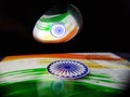 Indian flag on spoon ,reflection from Mobile display Royalty Free Stock Photo