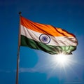Indian flag, unfurled in all its glory on a sunny day against the clear blue sky. Royalty Free Stock Photo