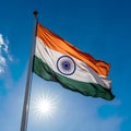 Indian flag, unfurled in all its glory on a sunny day against the clear blue sky. Royalty Free Stock Photo