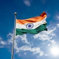 Indian flag, unfurled in all its glory on a sunny day against the clear blue sky. Royalty Free Stock Photo