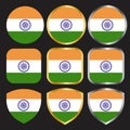 Indian flag vector icon set with gold and silver border