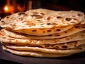 Indian Flat Bread Closeup, Traditional Flatbread also Known as Pita Bread, Roti, Chapati, Naan or Tortilla