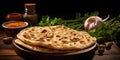 Indian Flat Bread Closeup, Traditional Flatbread also Known as Pita Bread, Roti, Chapati, Naan or Tortilla