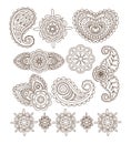 Indian Floral Ornaments, Mandala, Henna. Vector