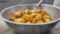 Indian food.Boiled potatoes made in masala