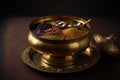 indian food in brass bowl