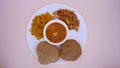Indian food deep fried Puri Bhaji or Aloo ki Sabji, Potatoes and kheer Royalty Free Stock Photo