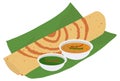 Indian food Dosa vector Illustration, South Indian Food Dosa with Sambar and chutney Illustration Royalty Free Stock Photo