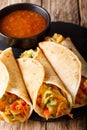 Indian food Frankies: Roti roll stuffed with vegetables close-up. vertical Royalty Free Stock Photo