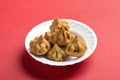 Indian Food: Modak, Maharashtra Sweet Dish, favourite sweet of lord ganesha, greeting card design. Copy-space