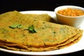 Indian food moong dal chilla is ready to eat, concept of Vegetarian cuisine