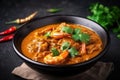 Indian food prawn curry masala with coriander, concept of Spicy cuisine Royalty Free Stock Photo