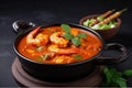 Indian food prawn curry masala with coriander, concept of Spicy cuisine Royalty Free Stock Photo