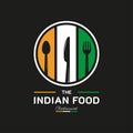 Indian Food Restaurant Logo. India flag symbol with Spoon, Fork, and Knife icons. Premium and Luxury Logo Royalty Free Stock Photo