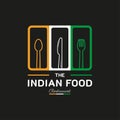 Indian Food Restaurant Logo. India flag symbol with Spoon, Fork, and Knife icons. Premium and Luxury Logo Royalty Free Stock Photo