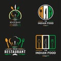 Indian Food Restaurant Logo. India flag symbol with Spoon, Fork, mustache, and Knife icons. Premium and Luxury Logo Royalty Free Stock Photo