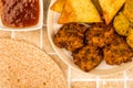Indian Food Style Snacks Vegetarian Tikka Vegetarian Samosa Onion Bhaji With Chapati Flat Bread
