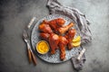 Indian food Tandoori chicken legs from above