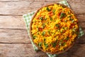 Indian food Tawa Pulao rice with vegetables and spices close-up. horizontal top view Royalty Free Stock Photo