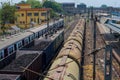 Bardhaman, India - April 11, 2022: An Indian oil tanker Train is stationed. Indian railway