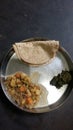Indian fresh helthy food with chilli and green fiber