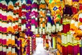 Indian garlands of colorful flowers for temple Royalty Free Stock Photo