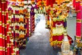 Indian garlands of colorful flowers for temple Royalty Free Stock Photo