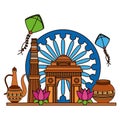 indian gateway and independence day icons