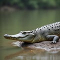 Indian gharial resting on riverbank Royalty Free Stock Photo