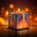 Indian gift box with burning candle, Diwali, the dipawali Indian festival of light Royalty Free Stock Photo