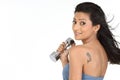 Indian girl with dumb bells Royalty Free Stock Photo