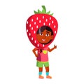 indian girl on halloween in strawberry costume cartoon vector