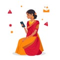 Indian girl holding phone received spam