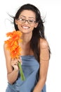 Indian girl with orange daisy flowers Royalty Free Stock Photo