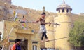 Indian Girl Performs Street Acrobatics in Rajasthan