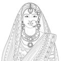 Indian girl in wedding sari.Coloring book antistress for children and adults. Royalty Free Stock Photo