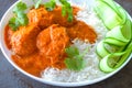 Indian Meal -Chicken curry with rice and salad Royalty Free Stock Photo