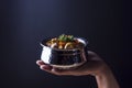 Indian Goat Curry on a Hand Royalty Free Stock Photo